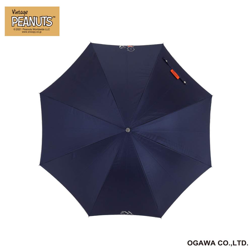 Ogawa Long Heat and Light UV 8 Peanuts Letter Quick Water Black 90066 Women's Parasol, Blocking, 99%+ Protection, Ribs, 50cm, (Navy), Embroidered,