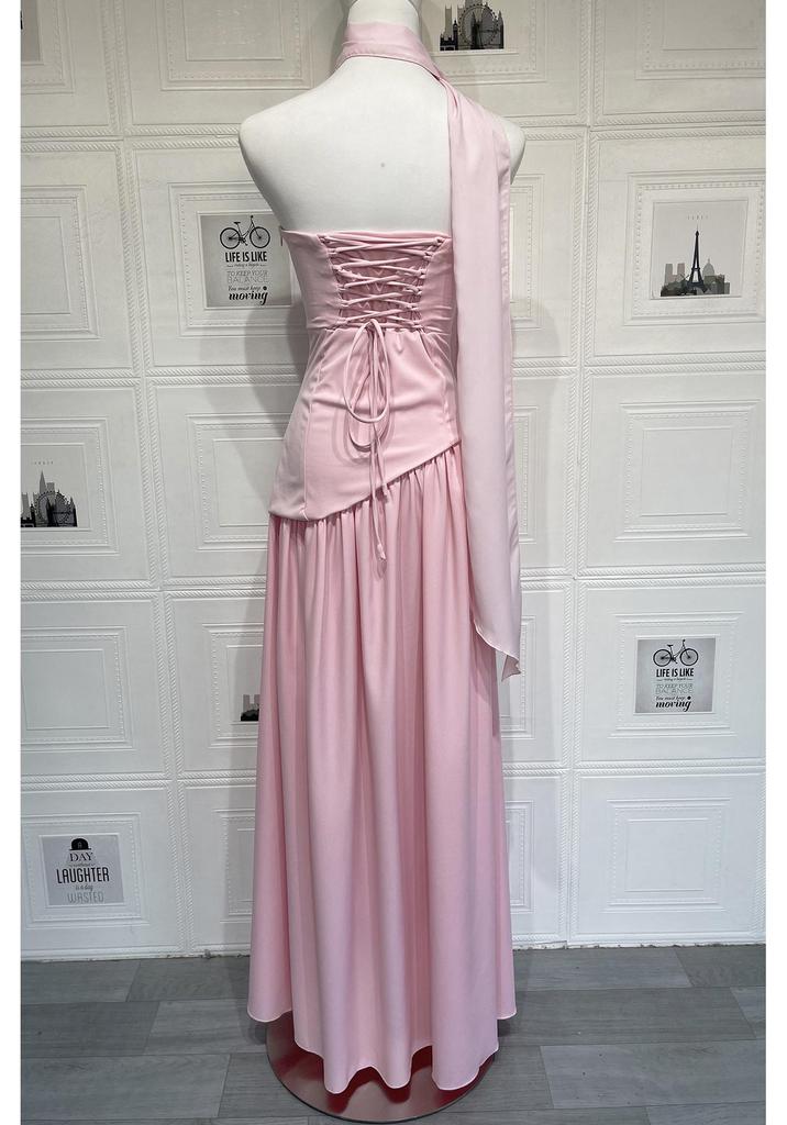 Vestido de mujer sin tirantes, sin espalda y con abertura, estilo europeo y americano, 2025 - Sexy, Color liso, Abertura alta, Vestido largo