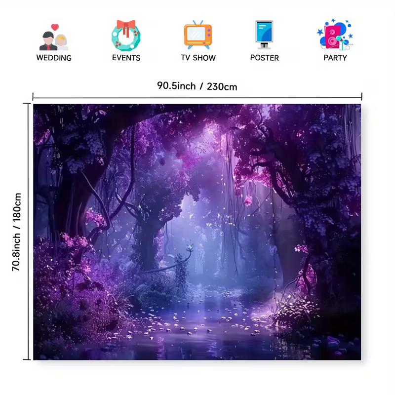 2D Dreamy Purple Forest Tapestry, Magical Fantasy Landscape Background Cloth