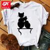 Cute Cat Print Ctton T Shirt for Women Clothing Lovely Short Sleeve Casual Tees Funny Ladies Round Neck Tops Unisex T Shirts