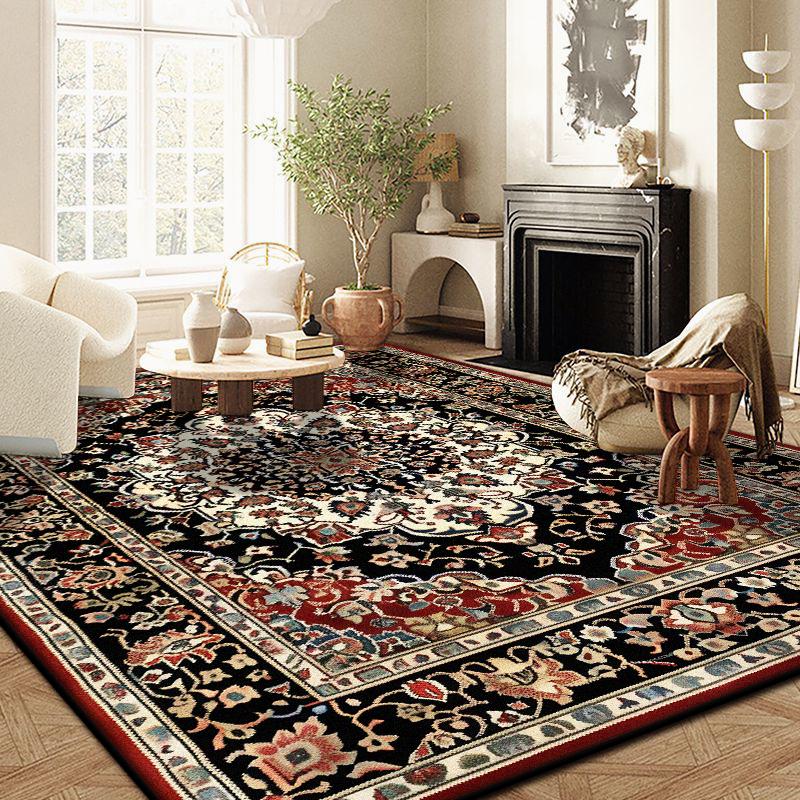 Red Black Vintage Persian Non-slip Fluffy Rug Decoration Locker Room Stain Resistant Mat Large Area Short Velvet Sofa Carpets