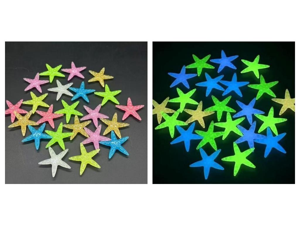 4cm Colorful Luminous Plastic Starfish for Aquarium Landscaping, 2.7g Fluorescent Marine Decor Stone