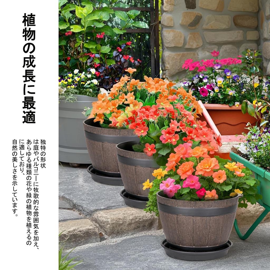 VECELO Planter Set (2 Pots): 19cm Wide X 14cm High. Plastic Planter with Saucer and Drainage Holes. Stylish Design for Succulents, Houseplants, and Ot