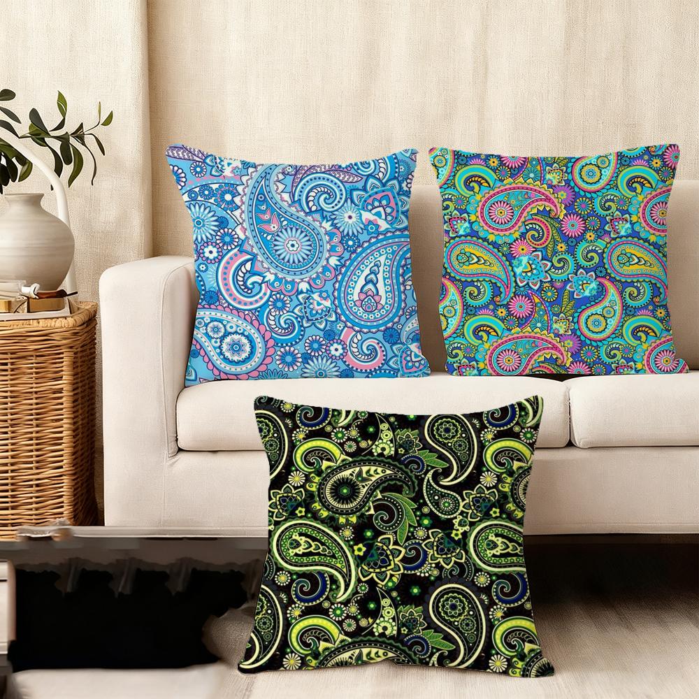Painted Designp-Paisleys Cushion Cover Soft Plush Fabric Double-Sided Printed Sofa Cushion Cover For All Seasons Home Decor Gift