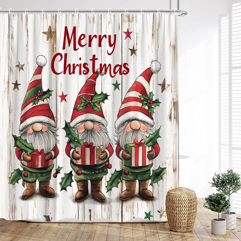 Cute Christmas Snowman Shower Curtain Winter Forest Xmas House Cedar New Year Home Bathroom Decoration Bath Curtains With Hooks