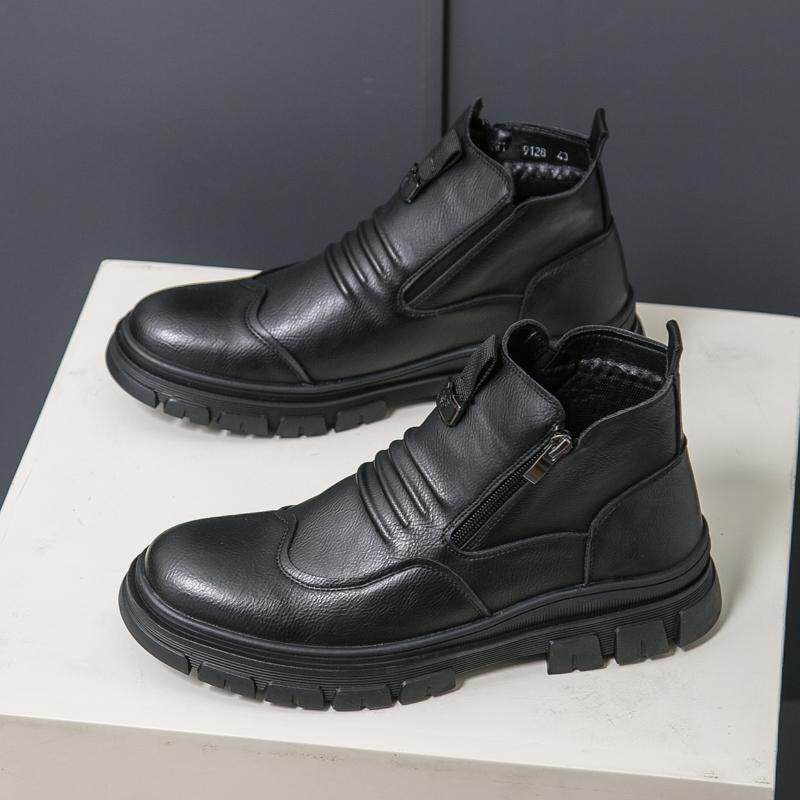 High End Brand Classic Brown Men's Outdoor Workwear Boots Thick Soled Business Short Boots Men's High Top Leather Casual Shoes