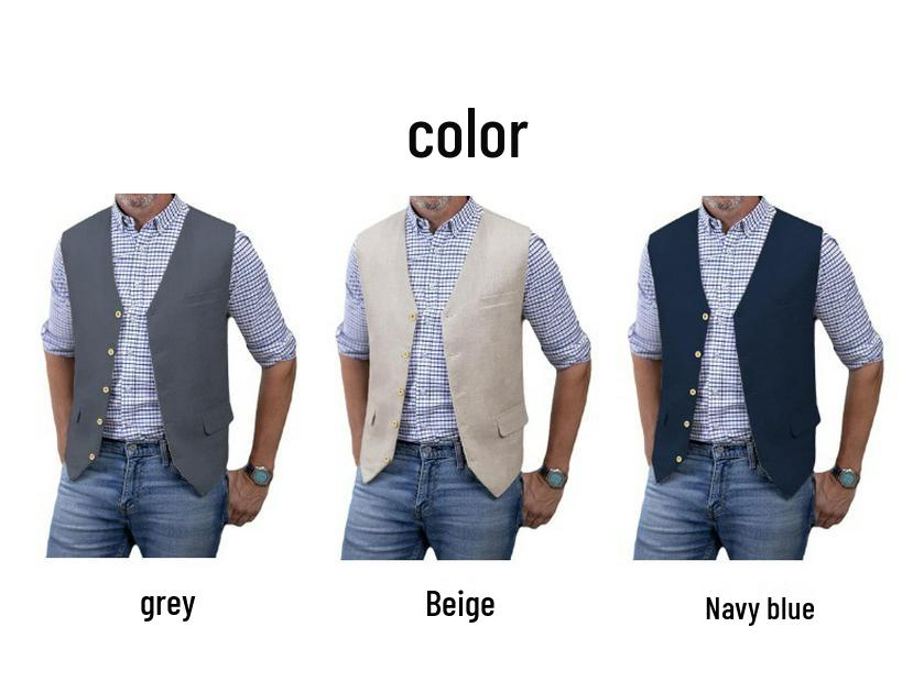 Men's Slim Fit Cotton Linen Casual Business Vest