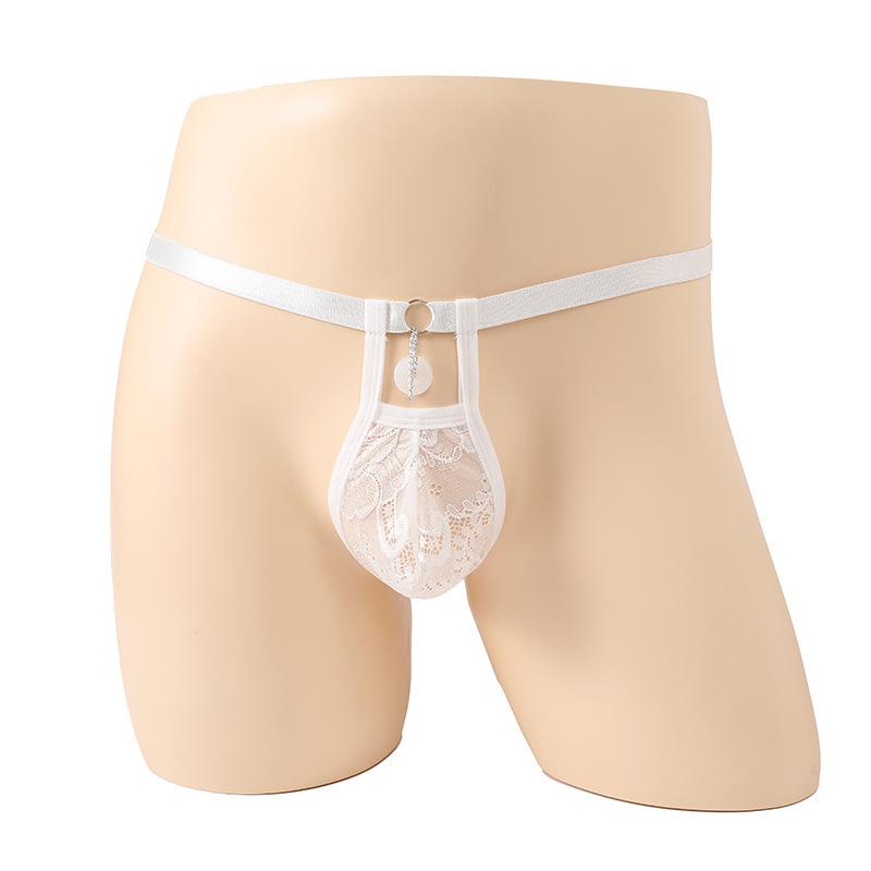 Sissy Lingerie Men'S Lace Penis Pouch Mini Panties Belt Hollow Safety Buckle T-Back Thong See Through Fetis Erotic Underwear