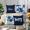 Blue Flower Decorative Pillowcase, Ultra-soft Polyester Material Living Room Sofa Back Car Pillowcase Home Decoration