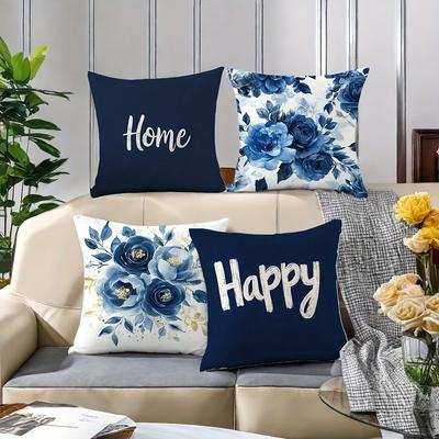 Blue Flower Decorative Pillowcase, Ultra-soft Polyester Material Living Room Sofa Back Car Pillowcase Home Decoration