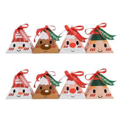 24pcs New Design Hotly Sold Small Christmas Triangle Paper Candy Gift Packing Box With Tag And Ribbon