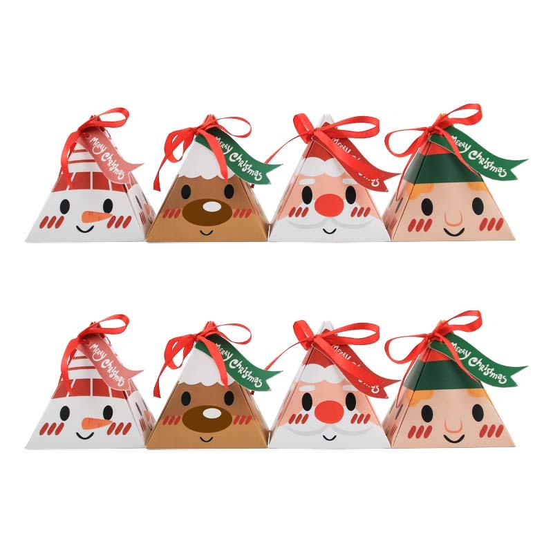 24pcs  New Design Hotly Sold Small Christmas Triangle Paper Candy Gift Packing Box With Tag And Ribbon