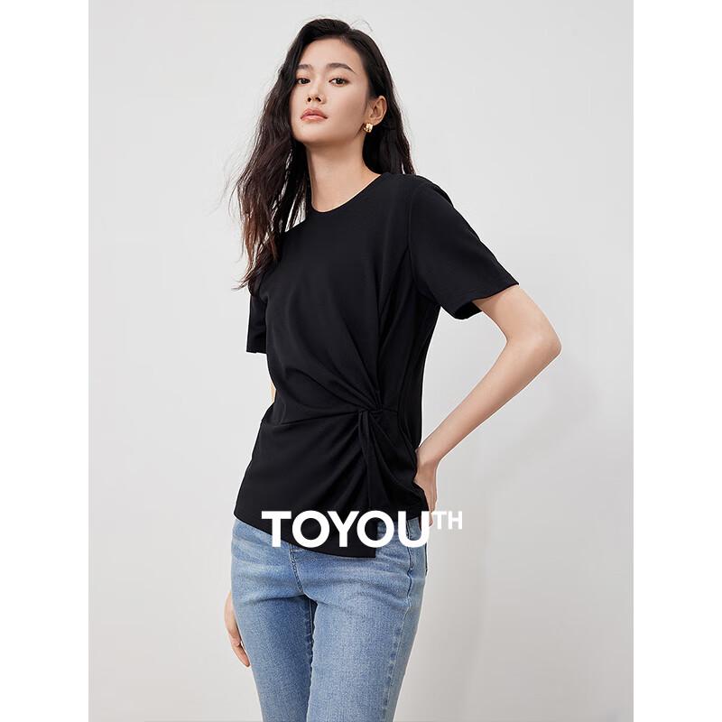 Chuyu Women's Twist Knot Irregular Round Neck Short Sleeve T-Shirt