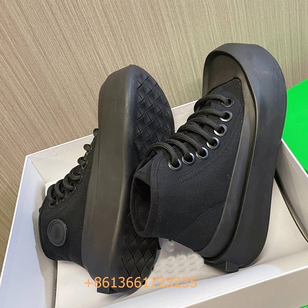 Black/white/green Mixed Color Sneakers Women/men Shoes 4.5Cm Platform big Round Toe Lace-Up High Top Canvas Sneakers
