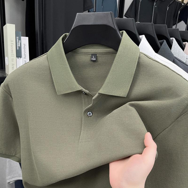 Men'S Business Casual Lapel Cotton Short Sleeve Polo Shirt Loose Solid Color T-Shirt Mens
