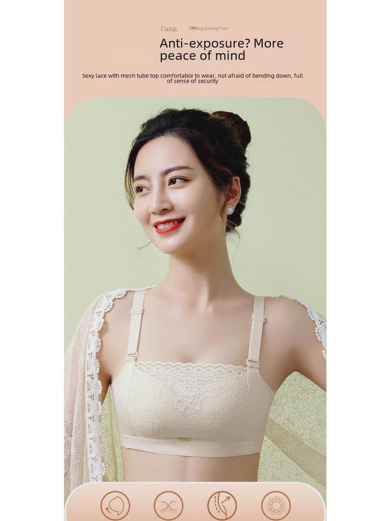 Women’s Seamless Strapless Tube Top: Anti-Exposure, Wire-Free, Side-Bone Free, Adjustable, Thick Style, Ideal for Small Breasts.