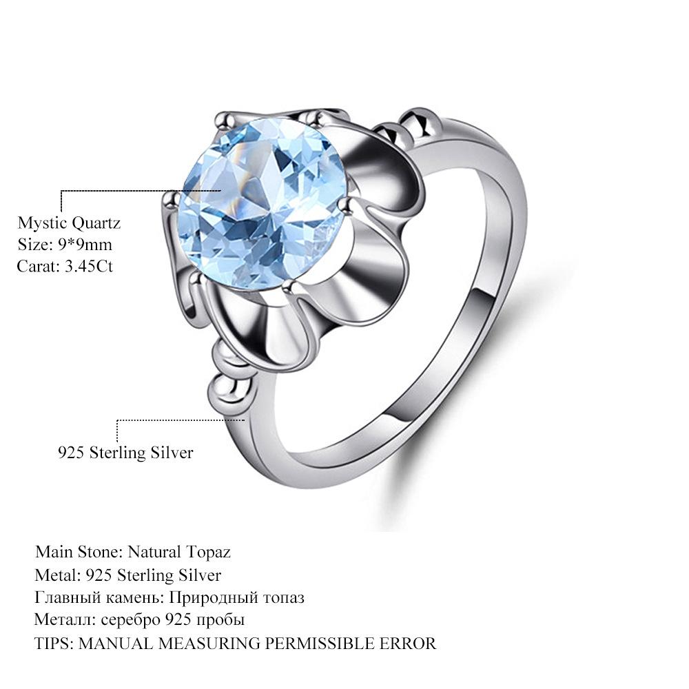 Natural Topaz Ring For Women, Camellia Fresh And Sweet S925 Sterling Silver Inlaid Natural Colored Treasure Ring