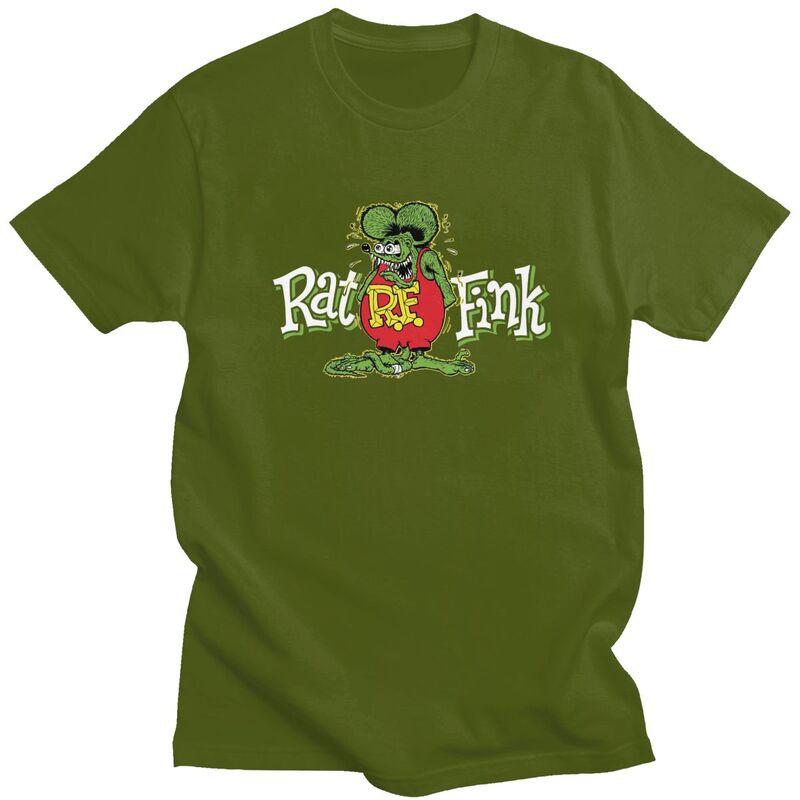 Custom Anime Cartoon Rat Fink T Shirts for Men Pure Cotton Tees Tshirts Short Sleeve Casual Tshirt