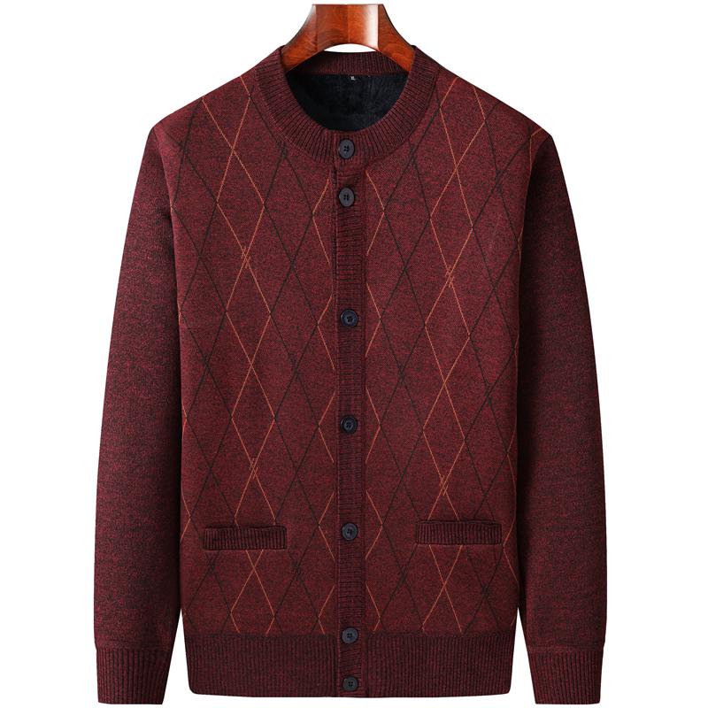 Men's Autumn-Winter Knit Cardigan: Thickened Velvet Sweater for Middle-aged and Elderly Dads and Grandpas.
