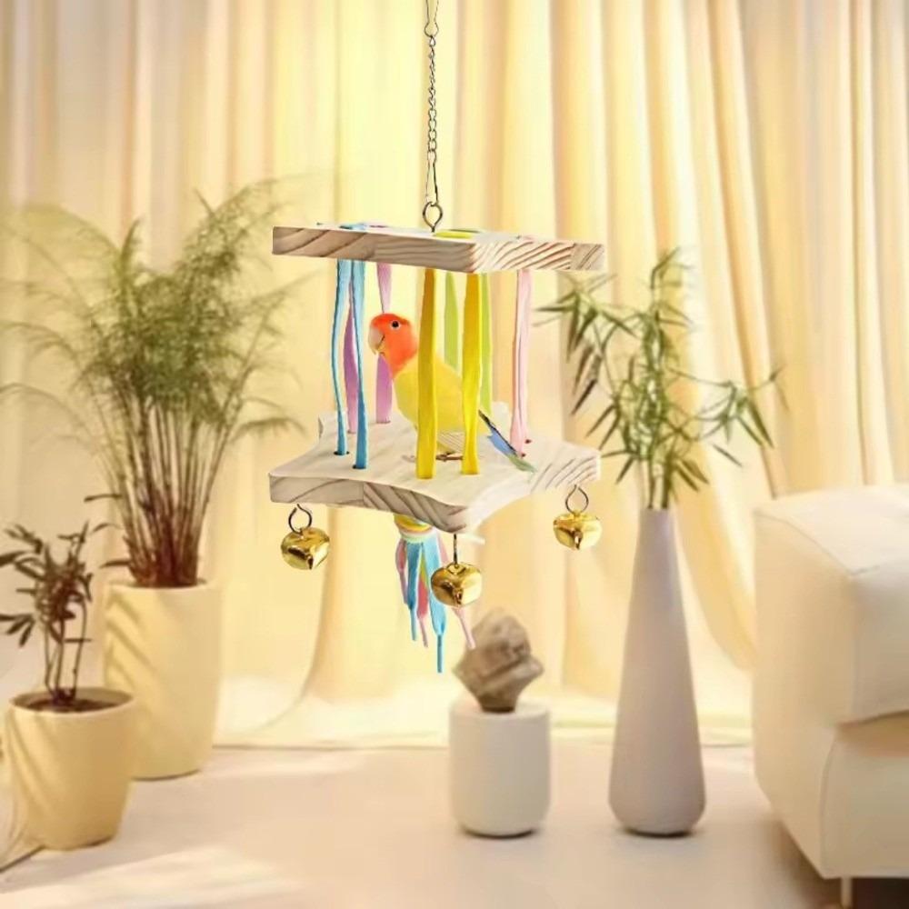 Wooden Bird Hanging Swing Colourful Bird Toy Hammock Parrot Swing Toy Small Pet Entertainment