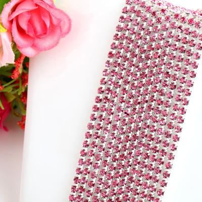 1yard/Piece 30Colors SS6-SS16 Glass Crystal Rhinestone Chain Silver Bottom Sew On Cup Chains For Diy Garment Bags Decorations