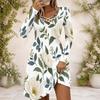 Women Criss Cross V Neck Long Sleeve Floral Printed Dress White Green Curved Hem
