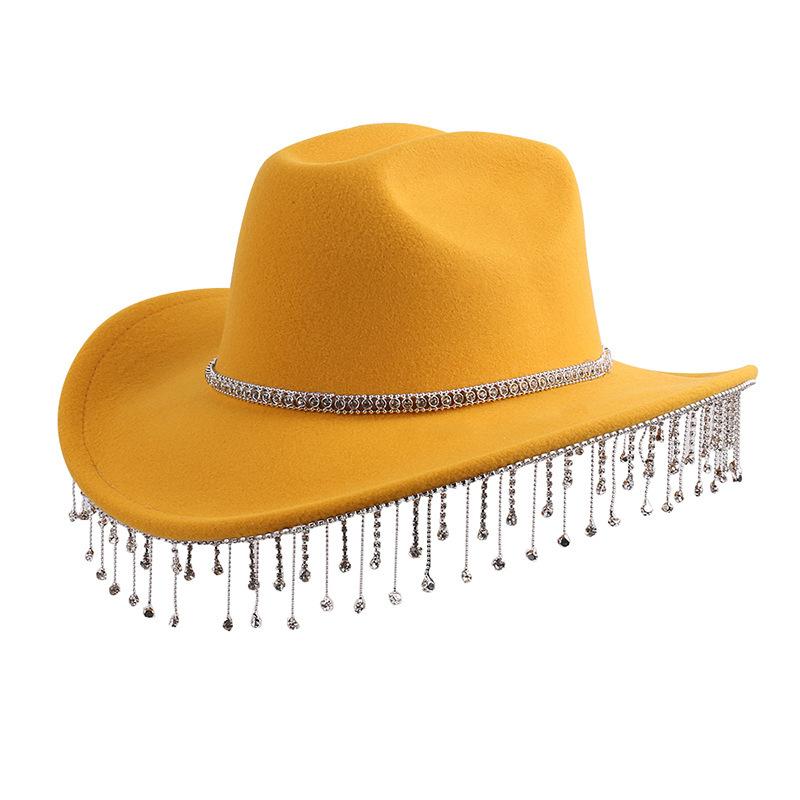 New Western Style Party Rhinestone Decorative Cowboy Hat Metal Chain Fashion Versatile Jazz Hat