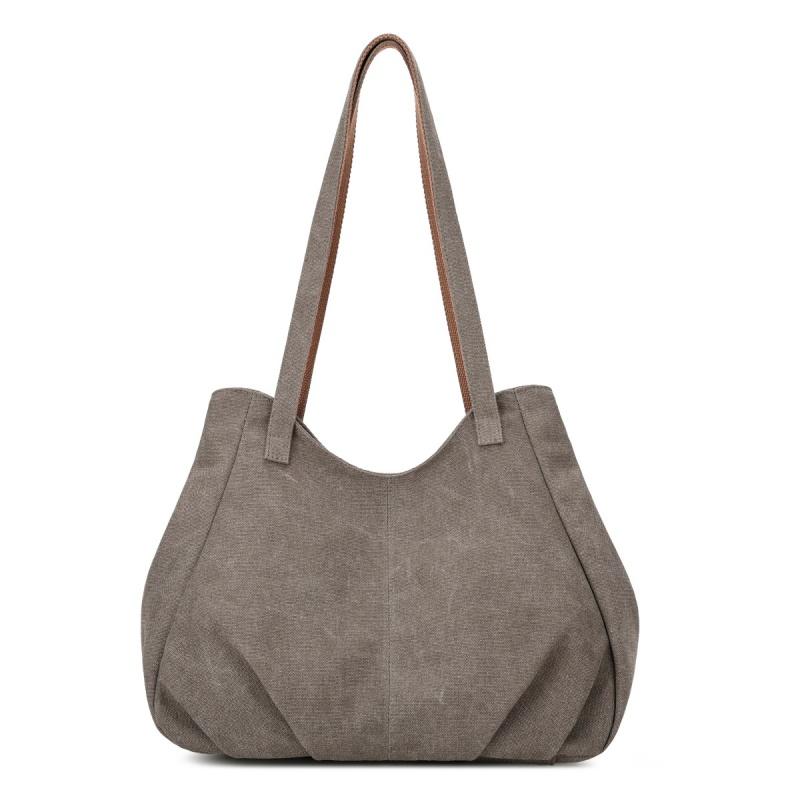 Lässige Canvas-Tragetasche mit gefaltetem Frontdesign Lange Schultergurte Große Kapazität Shopper-Tasche für den täglichen Gebrauch