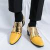 Design Rivet Wedding Dress Shoes for Men Formal Heeled Shoes  Gold Patent Leather Shoes Man Luxury Punk Rock Party Shoes Men