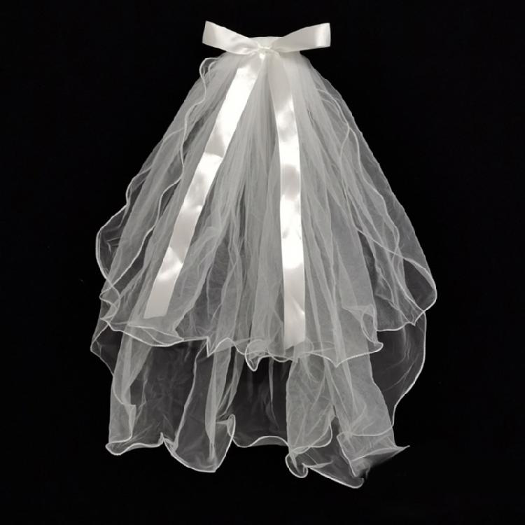 Wedding Tulle Bridal Lace Veil with Bowknot/Floral Trim Elegant Bridesmaids Veil