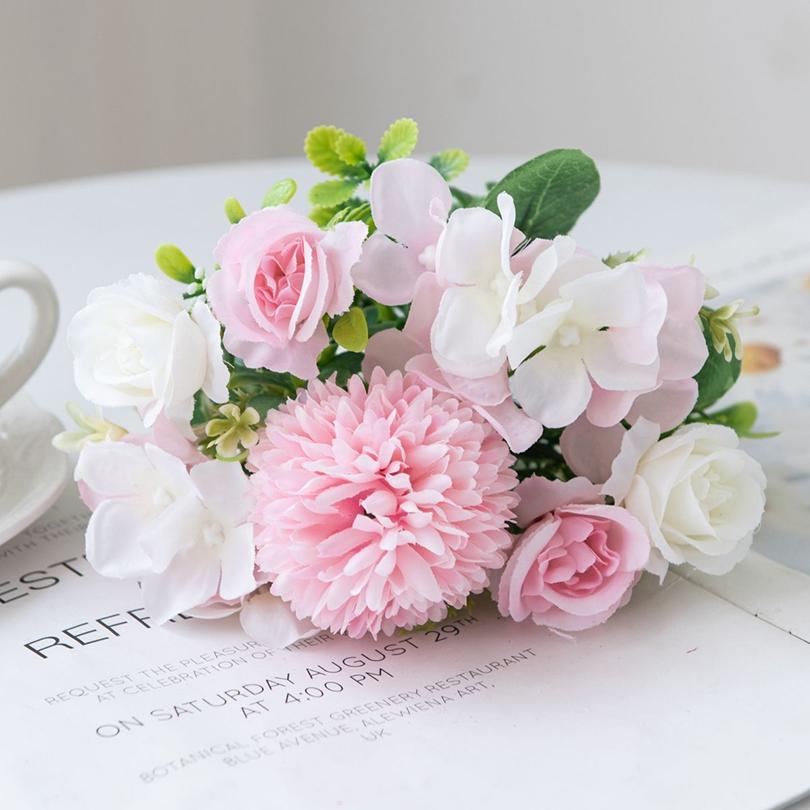 Seidenrose Chrysantheme Brautstrauß Künstliche Blumen Hochzeit Outdoor Garten Heim Zimmerdeko Kranz DIY Geschenk Accessoire Günstig