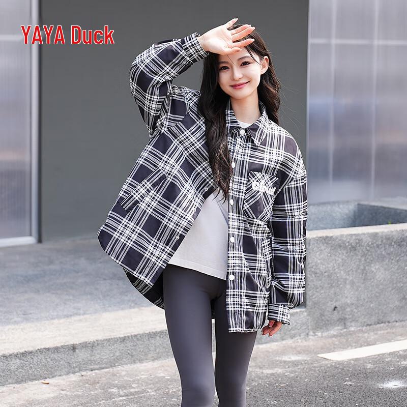 

YAYA Women s Plaid Shirt Collar Duck Down Jacket L (165/88A)