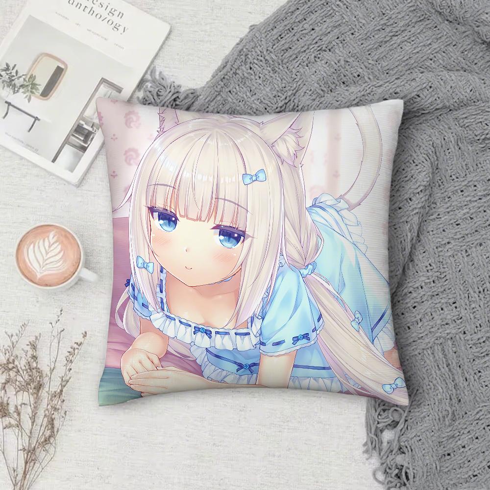 Game NNekoparaS Anime Pillow Case Square DoubleSided Printing Sofa Cushion Cover Pillowcase Bedroom Bedside