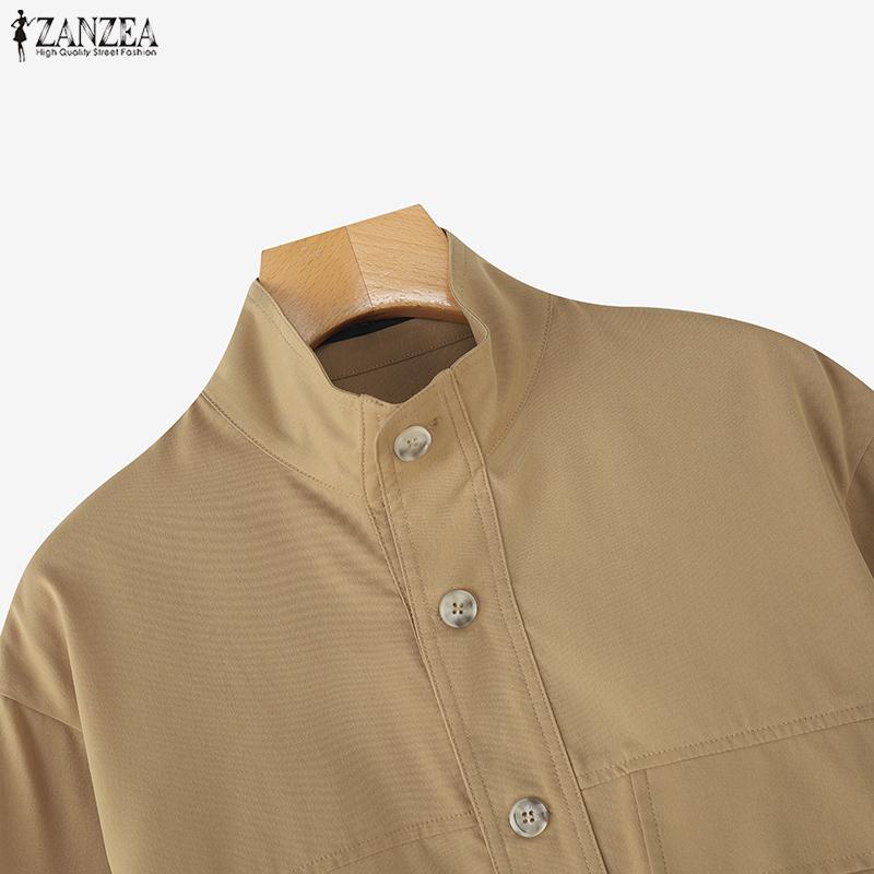 ZANZEA Blusa informal holgada de manga larga con cuello alto para mujer
