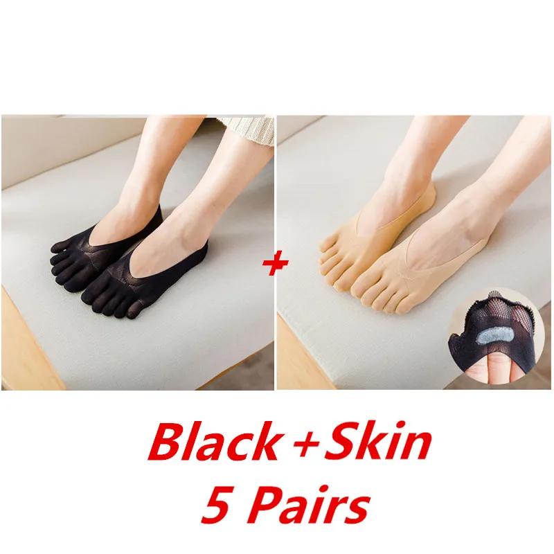 1/3/5 Pairs/Lot Women Summer Five-Finger Socks Ultrathin Funny Toe Invisible Boat Sokken Silicone Breathable Short Low Ankle Sox