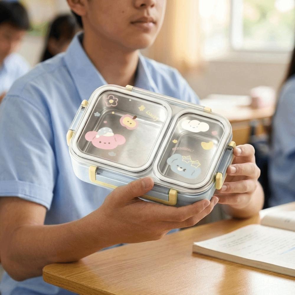2/3 Fächer Edelstahl-Lunchbox Mikrowellengeeignet Studenten-Essensplatte Snackbox Camping