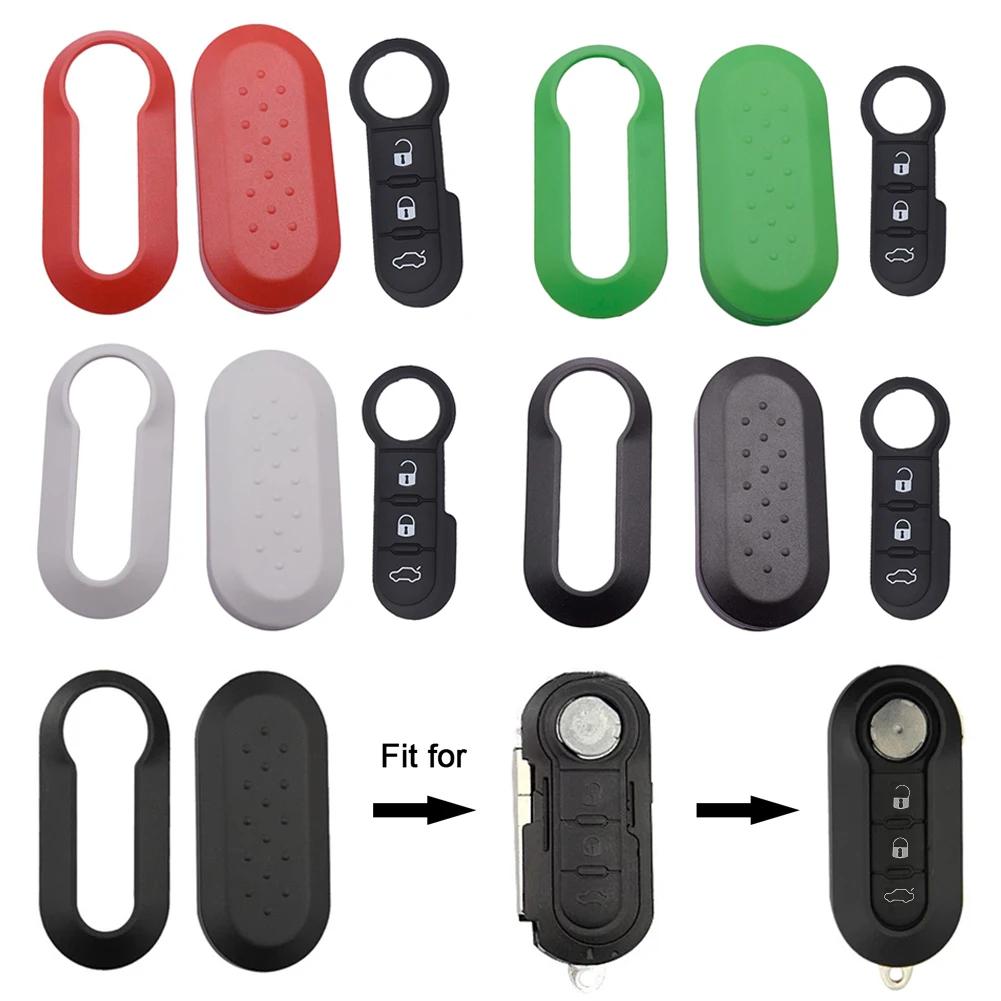 Remote Flip Key Shell Case Car Key Pad for Fiat 500 Panda Punto Bravo Replacement Key Case 3 Buttons Rubber Button Pad