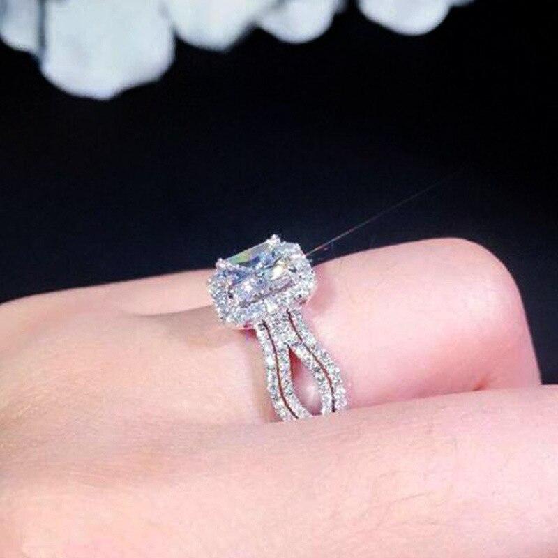 Luxury Female White Crystal Stone Ring Irregular Zirconia Wedding Rings for Woman Trendy Geometric Zircon Engagement Ring