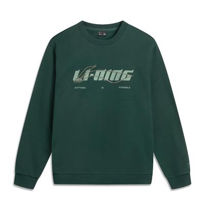 Li Ning Sports Lifestyle Series Fleece Warm Round Neck Letter Loose Sweatshirt Unisex Sweatshirt Forest-Green AWDVC63-1