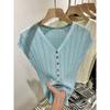 A Stylish V-neck, Hollowed-out Short-sleeved T-shirt for Women, A New Summer Thin Knitted Top That Is Slimming and Flattering
