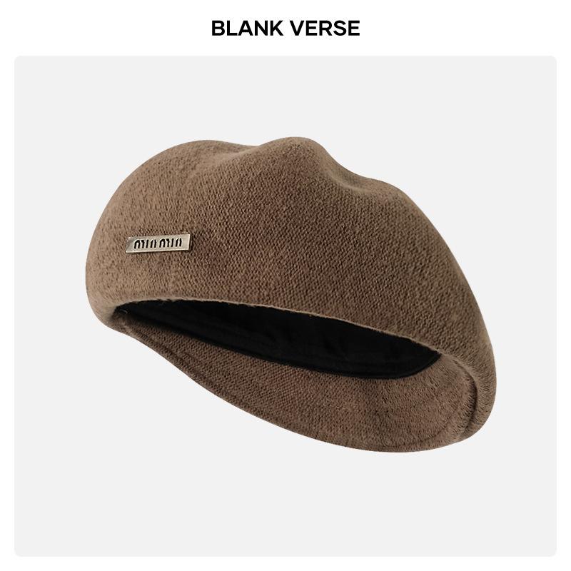 Autumn and winter new metal standard beret children big head circumference show face small reverse wear woolen forward hat painter hat