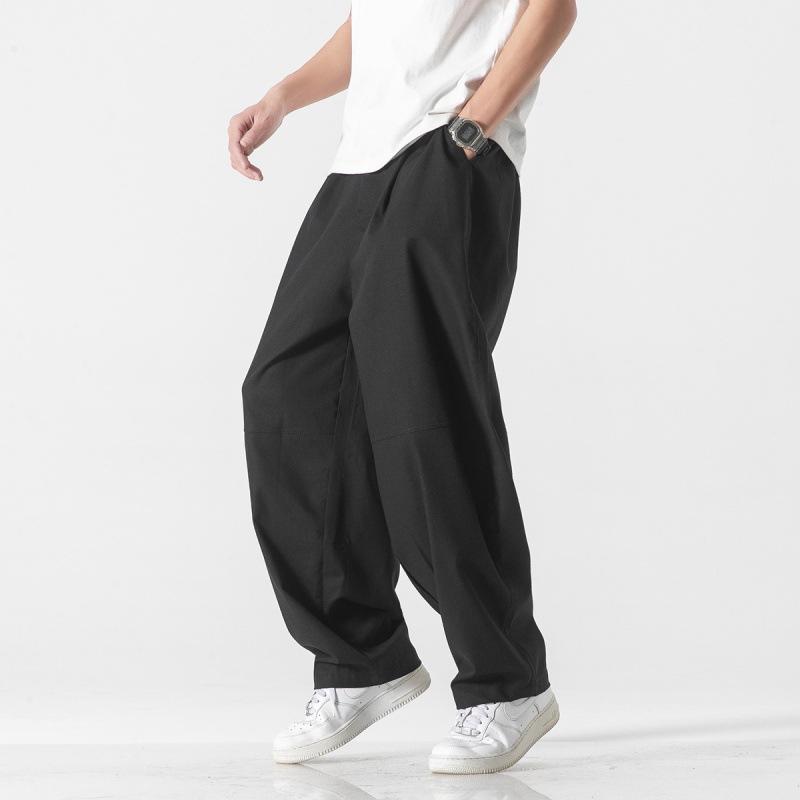 Men's spring and summer new Chinese style cotton and linen straight casual pants solid color Harlan linen wide-leg pants tide