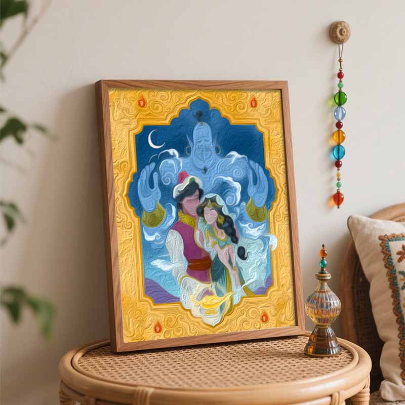 Disney Aladdin Genie Oil Paint by Numbers Painting Kit Handmade Diy Home Decor Gifts Art Masterpiece Bedroom Wall Artistic Aesthetic Fun