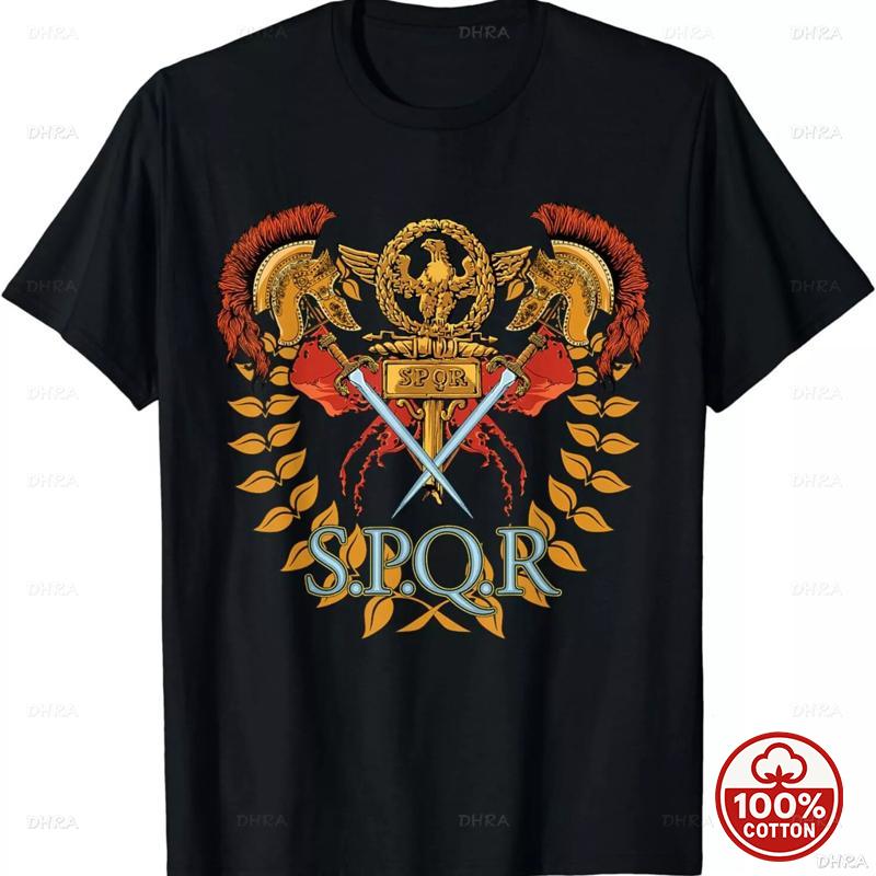 SPQR Ro Empire Emblem Graphic T‑Shirt Ancient Rome Warrior History Harajuku Streetwear Unisex Y2K Cotton Loose Short Sleeve