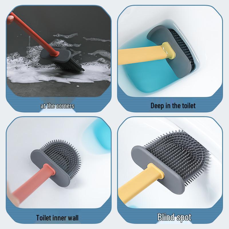 Wall-Mounted Silicone Toilet Brush with Base for Bathroom Cleaning