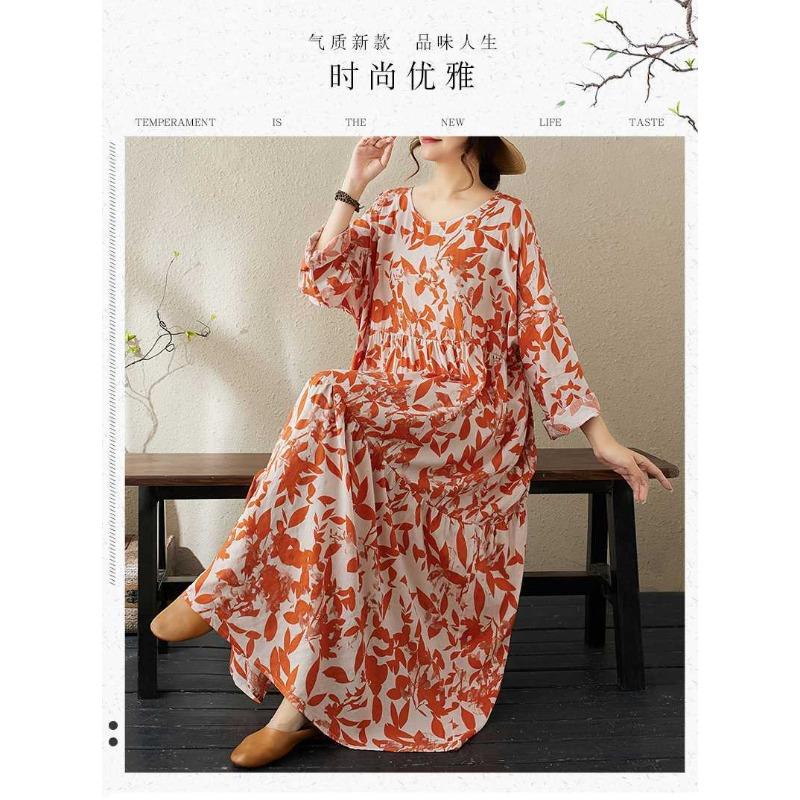 2025 New Thin Round Neck Long Sleeve Loose Slim Large Swing A-line Dresses