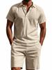 Men's Summer Sporty Cotton Linen Two-Piece Set: Breathable Short Sleeve Polo Shirt & Lapel Shorts