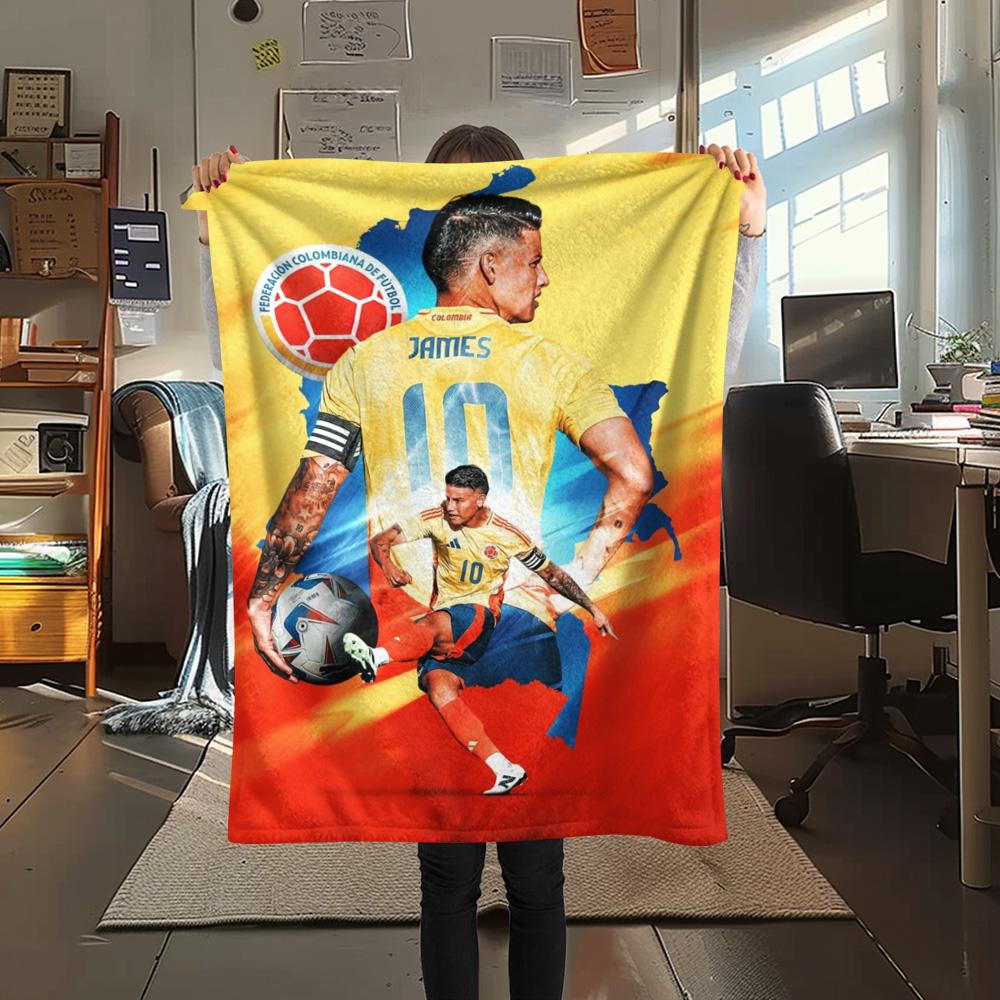 James Rodriguez Colombia Football Star Flannel Throw Blanket, Soft Warm Sofa Bed Cover, Soccer Fan Home Decor Blanket