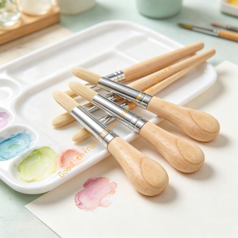 Set Of 4 Wooden Gourd Handle Art Brushes For Professional Artists 55KF