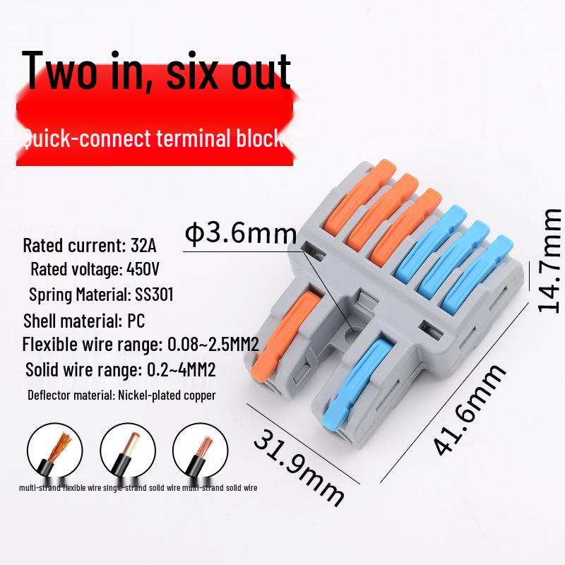 Quick Connector for Home Wiring: Two-in-Six-Out, Four-Out, Eight-Out Terminal Block for Distribution Box